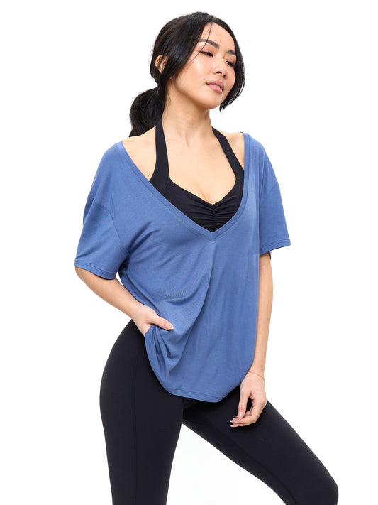 V Neck Pump Cover - Denim Blue