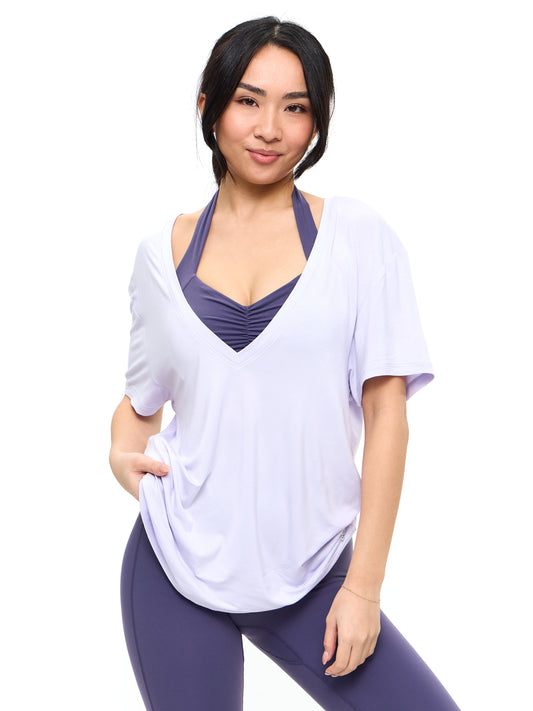 V Neck Pump Cover - Lavender Smoke