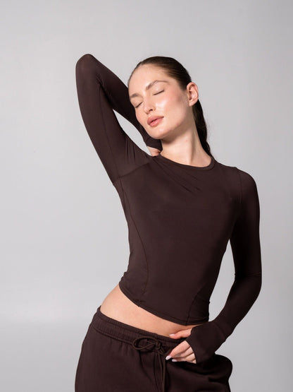 Halo Long Sleeve Hip Tee - Espresso