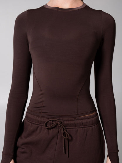 Halo Long Sleeve Hip Tee - Espresso