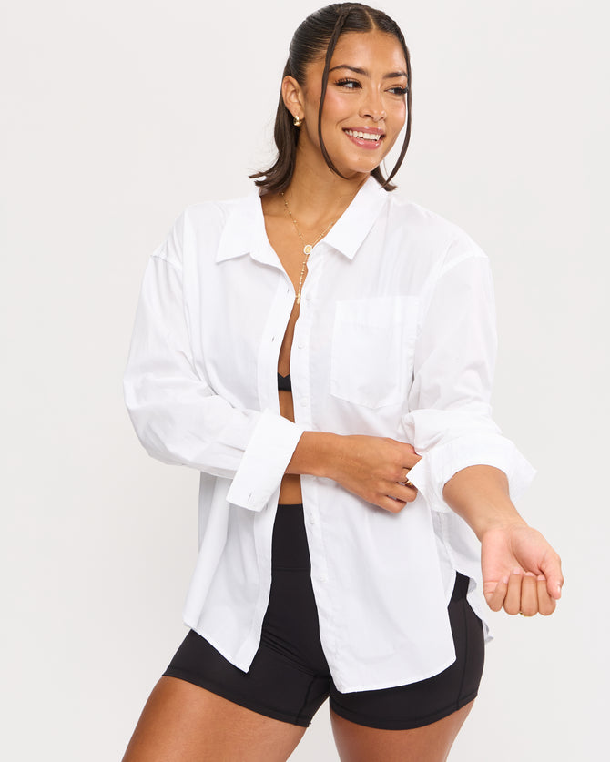 Boyfriend Button Up Shirt - White Image 8