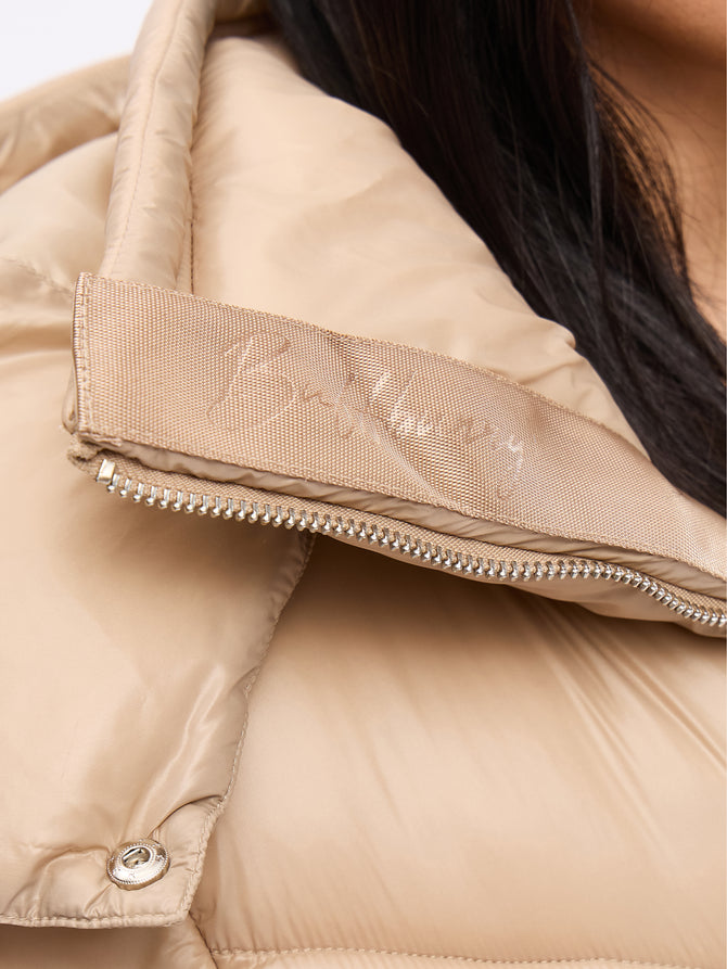 Waist Taper Puffer Jacket - Beige Image 3