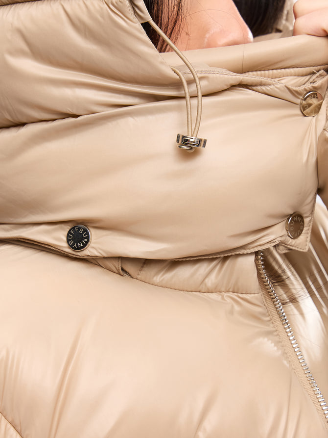 Waist Taper Puffer Jacket - Beige Image 4