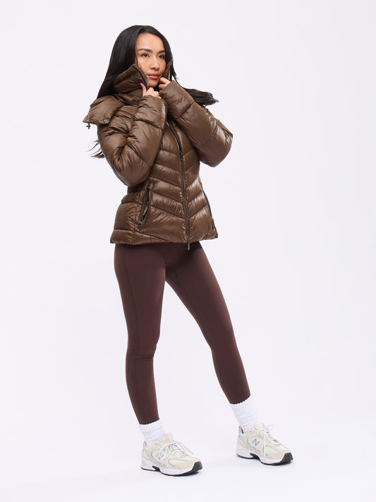 Waist Taper Puffer Jacket - Dark Brown