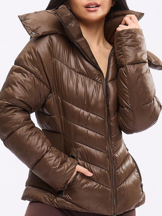 Waist Taper Puffer Jacket - Dark Brown