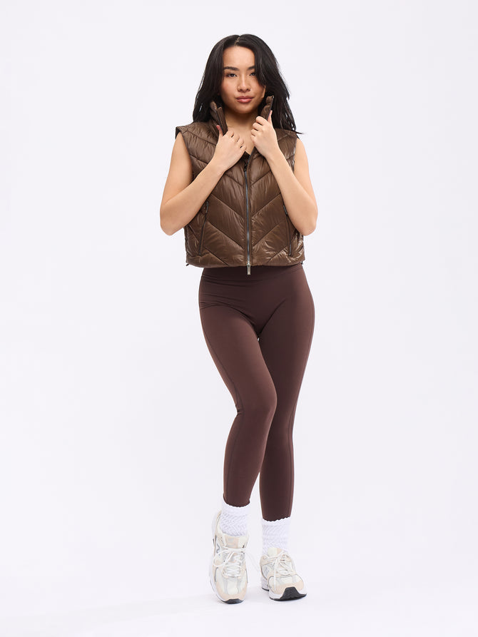 Cinch Waist Puffer Vest - Dark Brown Image 1