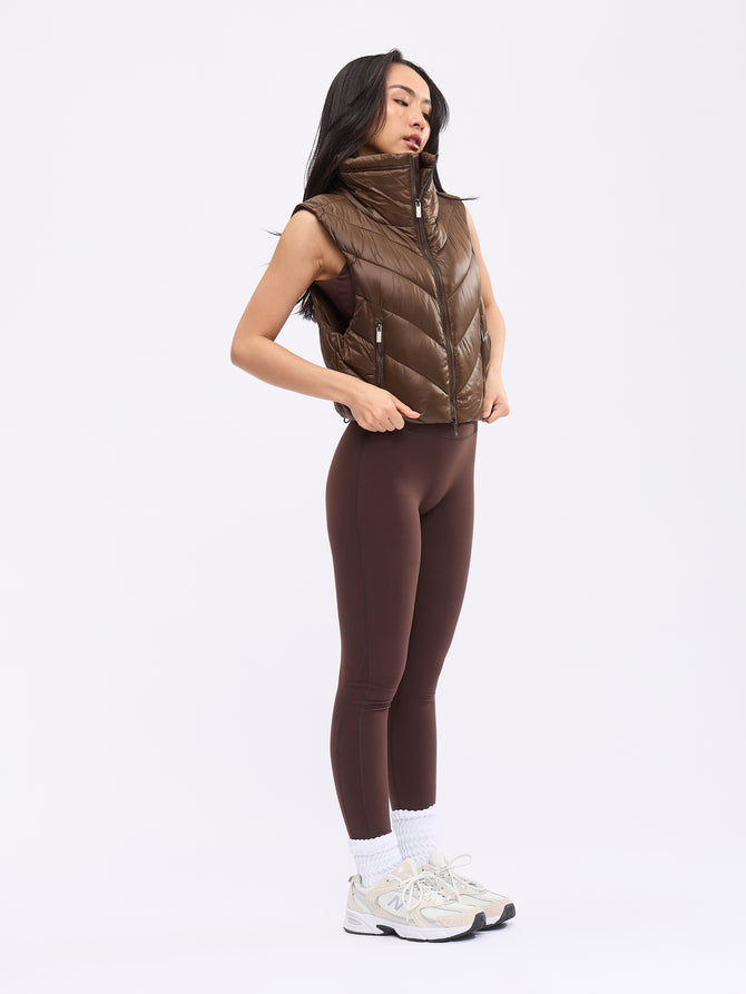 Cinch Waist Puffer Vest - Dark Brown Image 2