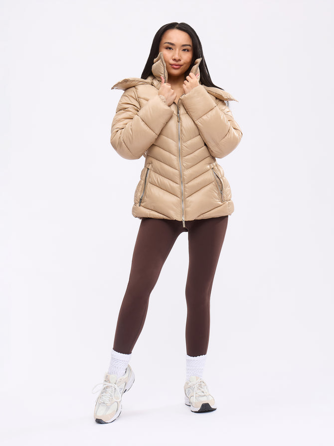 Waist Taper Puffer Jacket - Beige Image 5