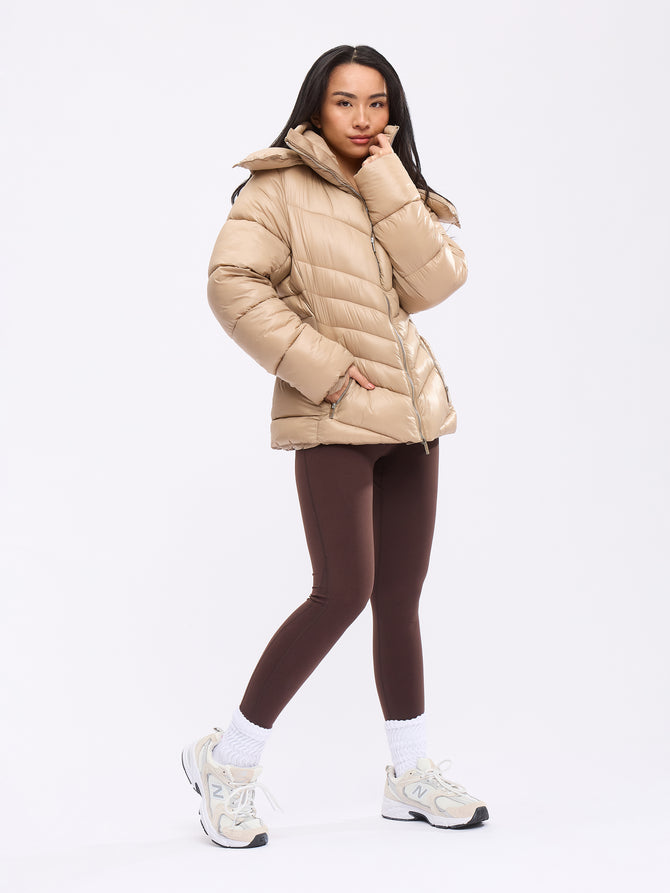 Waist Taper Puffer Jacket - Beige Image 6