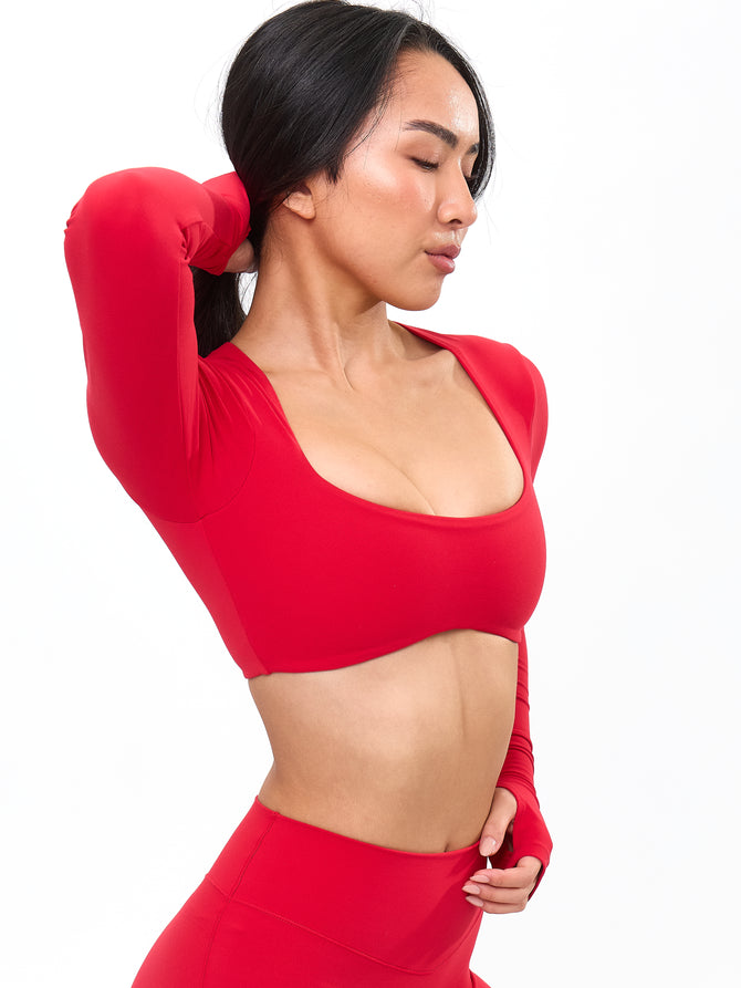 Long Sleeve Curve Crop - Lipstick Red Image 3