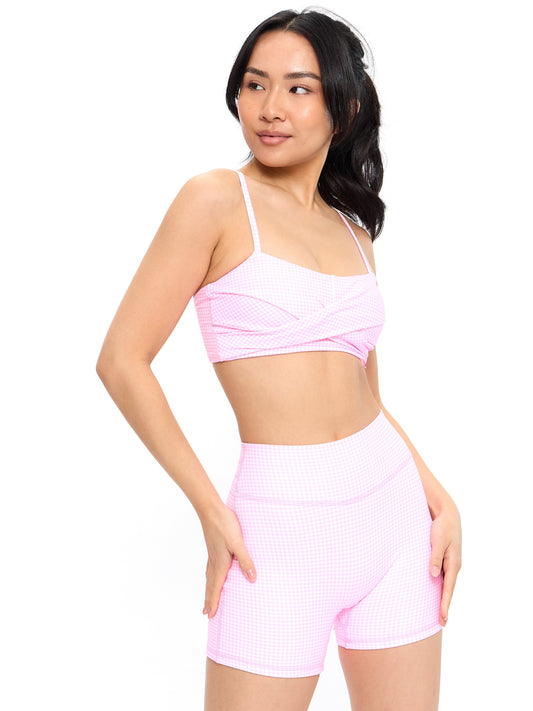Ivy Wrap Sports Bra - Pink Gingham