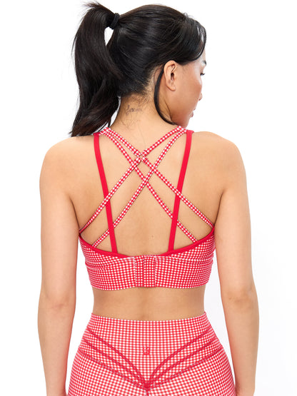 Geo Sports Bra - Red Gingham