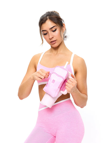 Water Bottle Sleeve - Pink Gingham