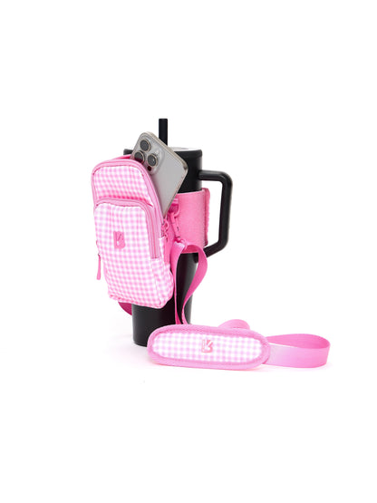 Water Bottle Sleeve - Pink Gingham
