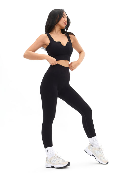 Ribbed Seamless Crop - Black