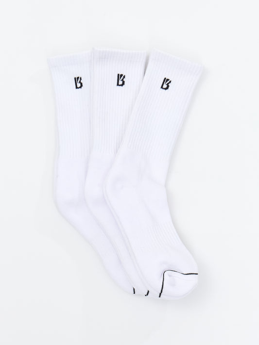 3 Pack Full Crew Socks - White