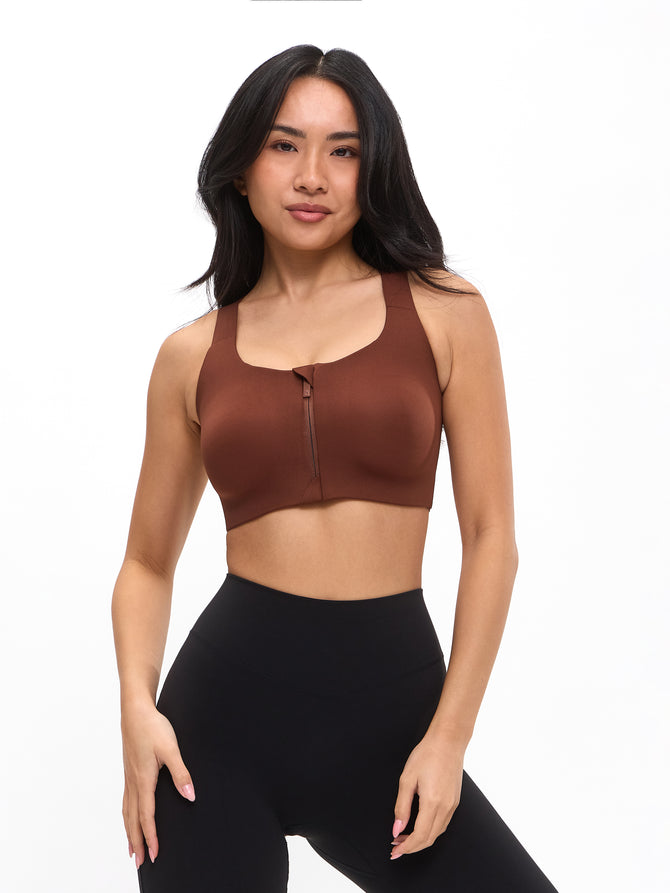 High Impact Zip Sports Bra - Mocha Image 3