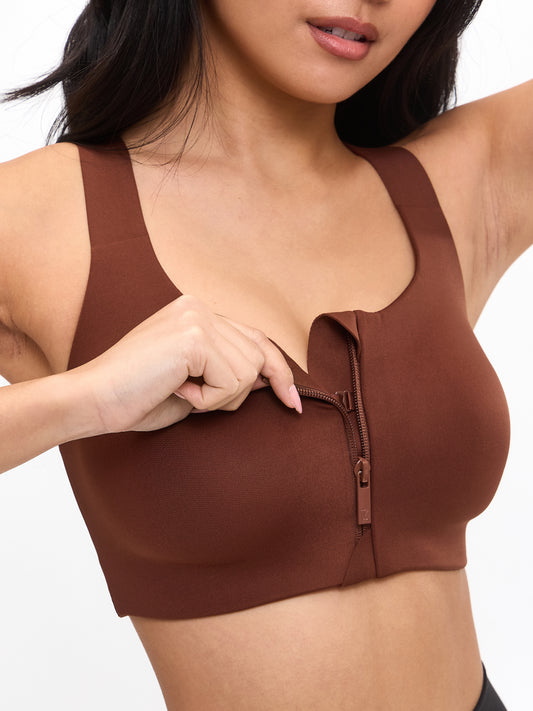 High Impact Zip Sports Bra - Mocha