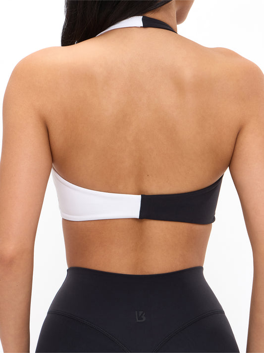 Poshknit Twist Halter Sports Bra - Black / White