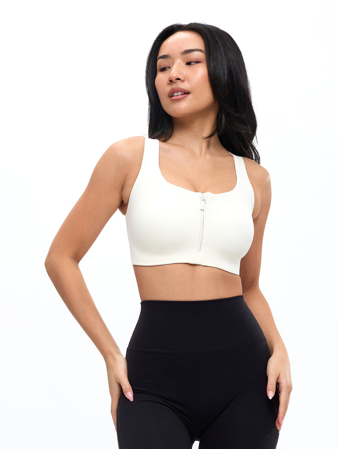 High Impact Zip Sports Bra - Ivory Image 4