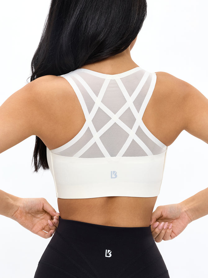 High Impact Zip Sports Bra - Ivory Image 3