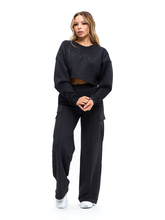 Moves Fleece Crop Pullover - Onyx Black Image 1