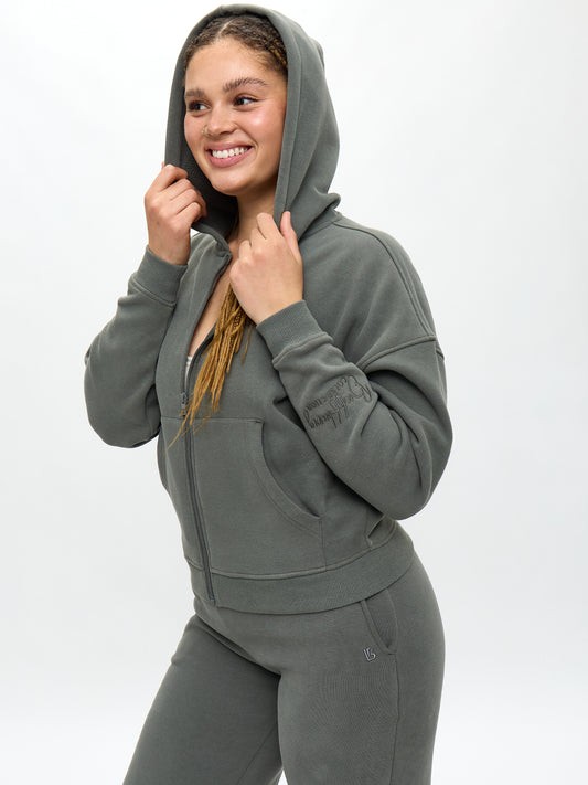 Plush Fleece Zip Hoodie - Frosted Sage