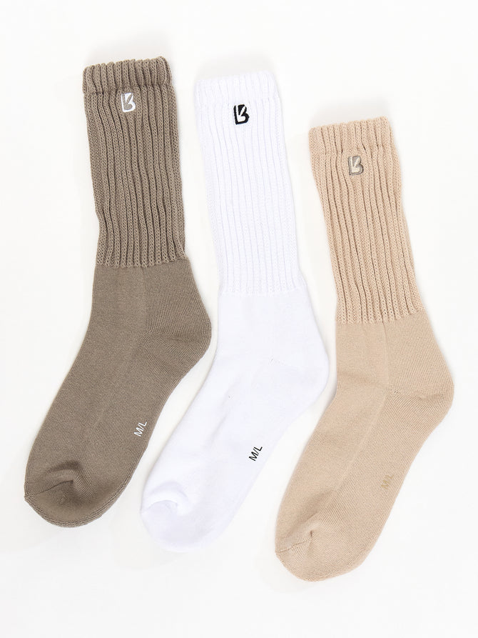 3 Pack Scrunch Socks - Multi Oat Milk Image 1