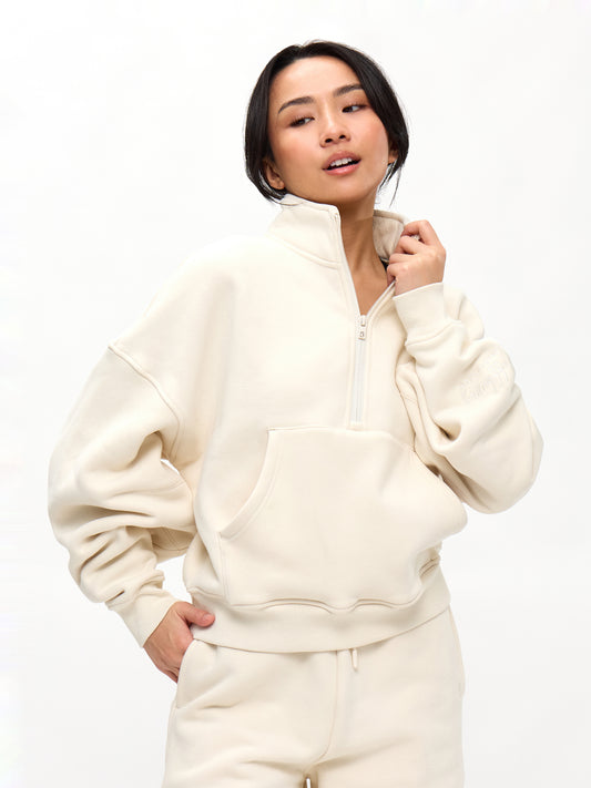 Plush Fleece Quarter Zip Pullover - Oat Milk