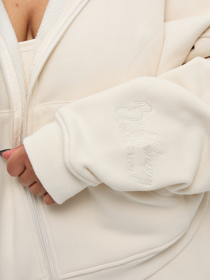 Plush Fleece Zip Hoodie - Oat Milk Image 1