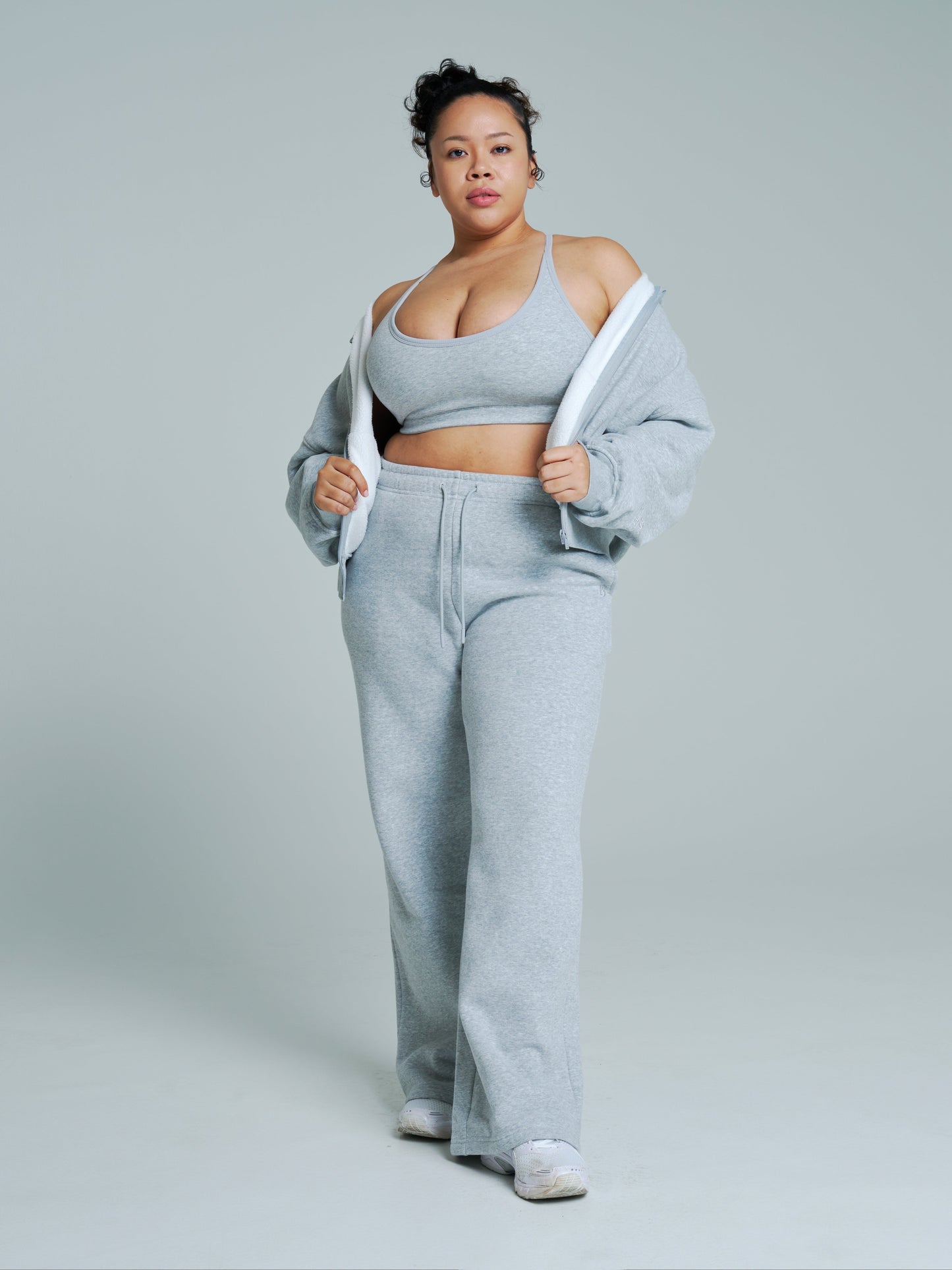 Plush Fleece Zip Hoodie - Heather Grey