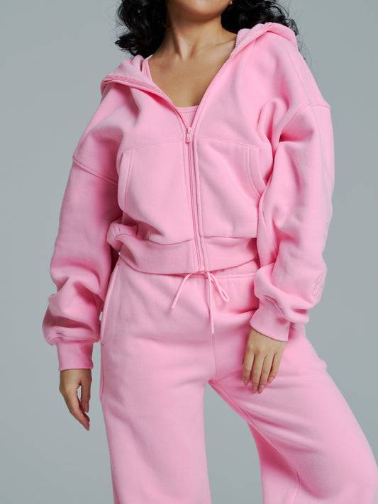 Plush Fleece Zip Hoodie - Plastic Pink