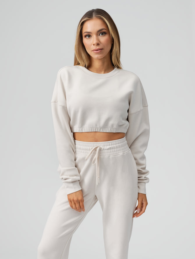 Luxe Long Sleeve Crop - Eggshell Image 0