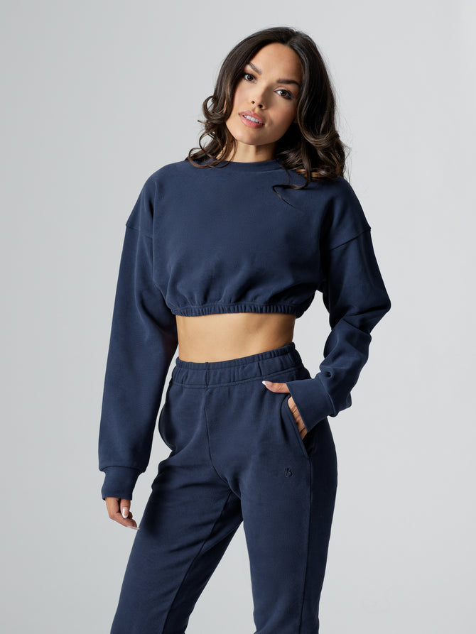 Cloud Long Sleeve Crop - Navy Image 3