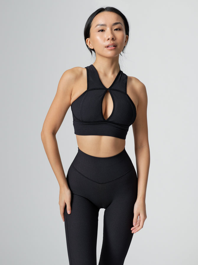 Sphynx Ribbed Sports Bra - Onyx Black Image 25