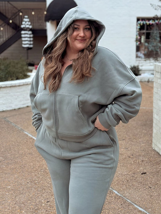 Plush Fleece Zip Hoodie - Frosted Sage