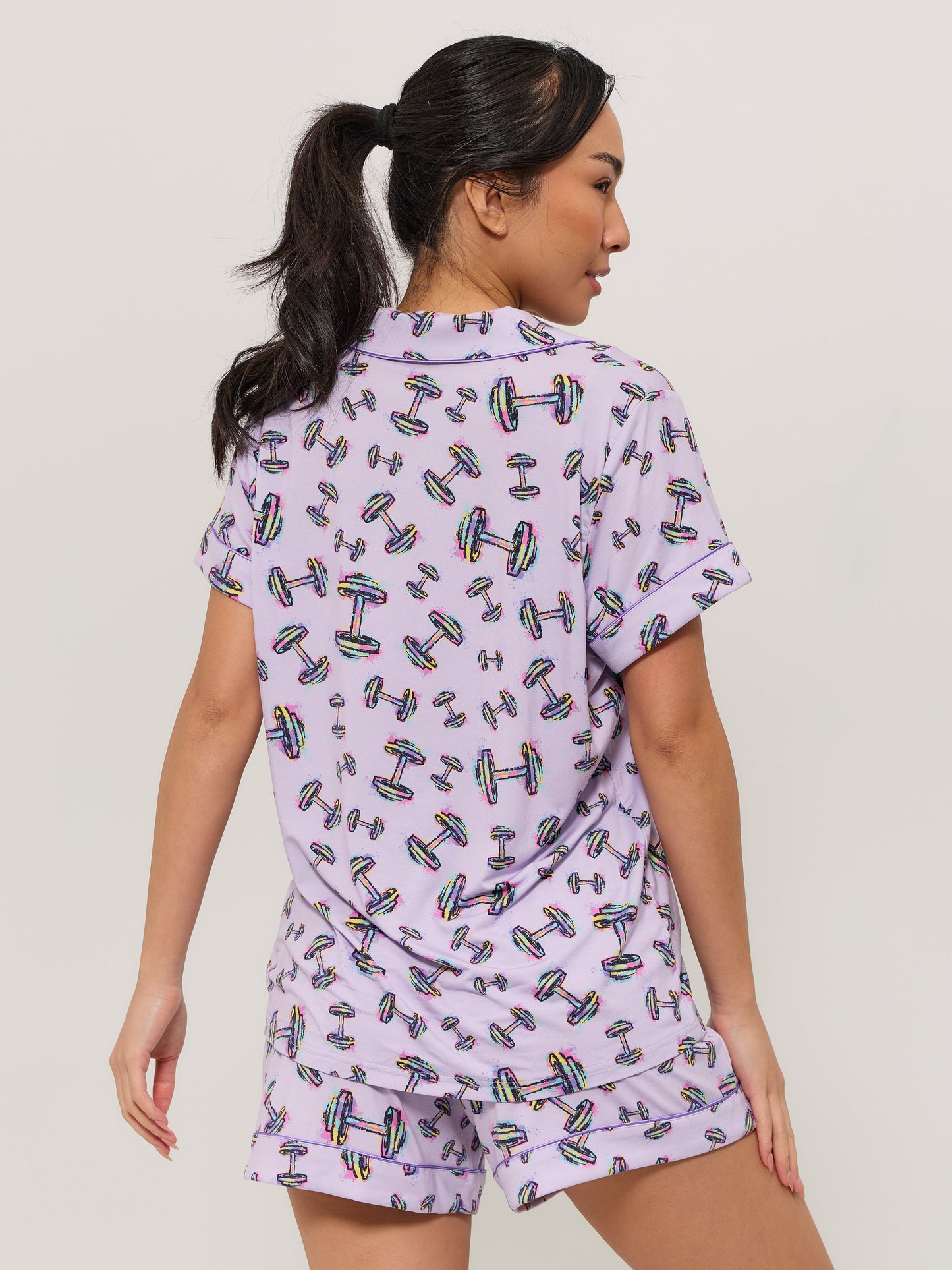 Pajama Shorts Set - Dumbbell Print