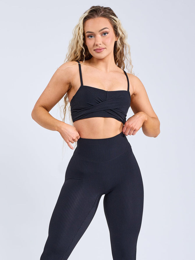 Ivy Wrap Sports Bra - Black Pinstripe Image 0