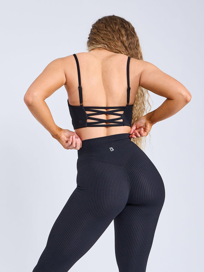 Ivy Wrap Sports Bra - Black Pinstripe Image 4